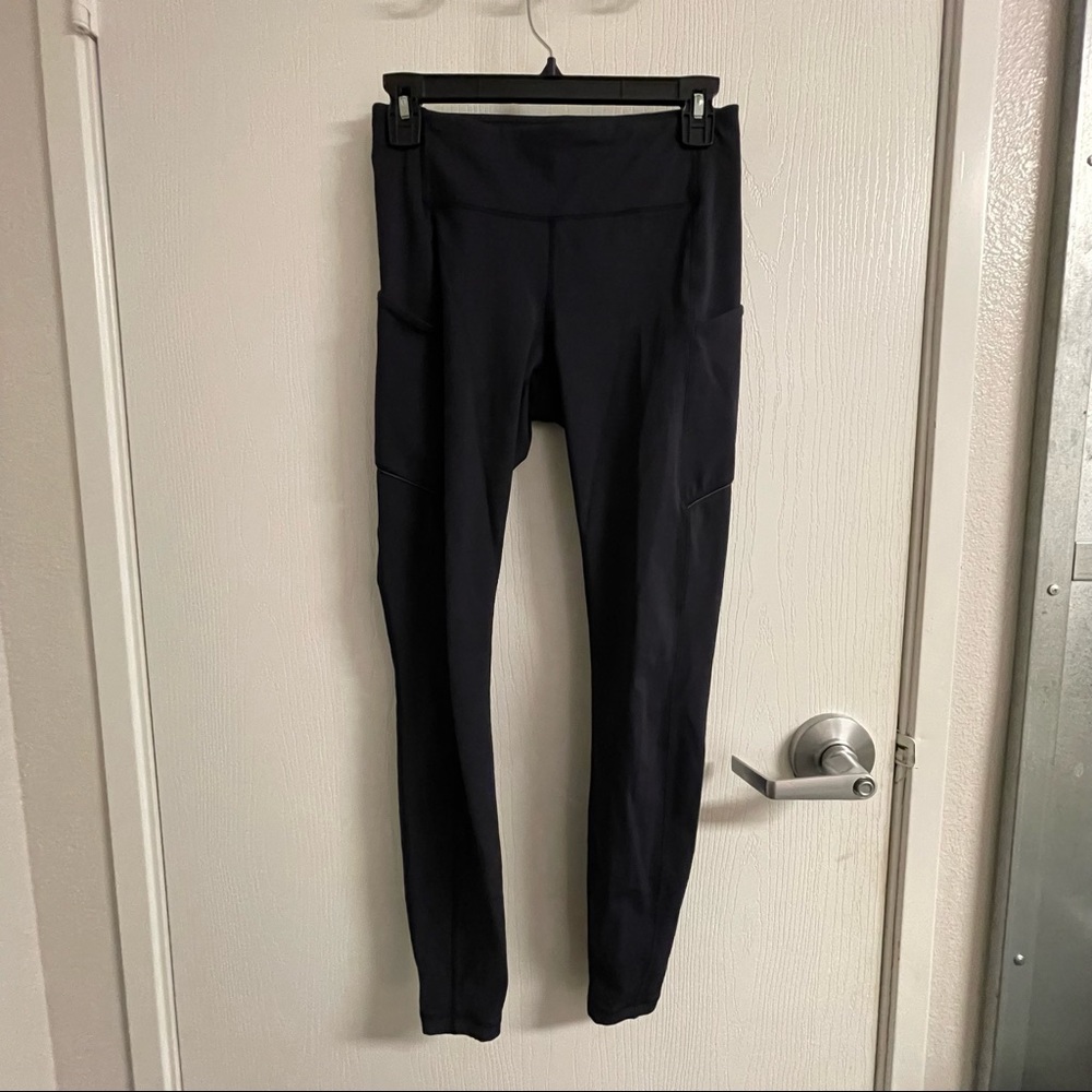 Lululemon Navy Blue Pocket Leggings with Drawstring Waist (Size 6)